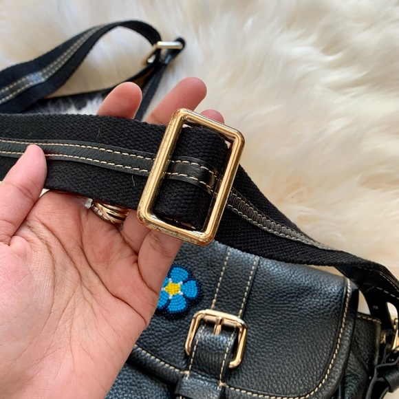 Soft Leather Crossbody Bag with Forget-Me-Not Beaded Patch - Picture 7 of 13